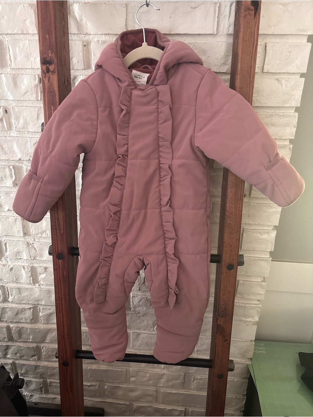 Petit Lem Mauve Ruffle Hooded One-Piece Snow Suit